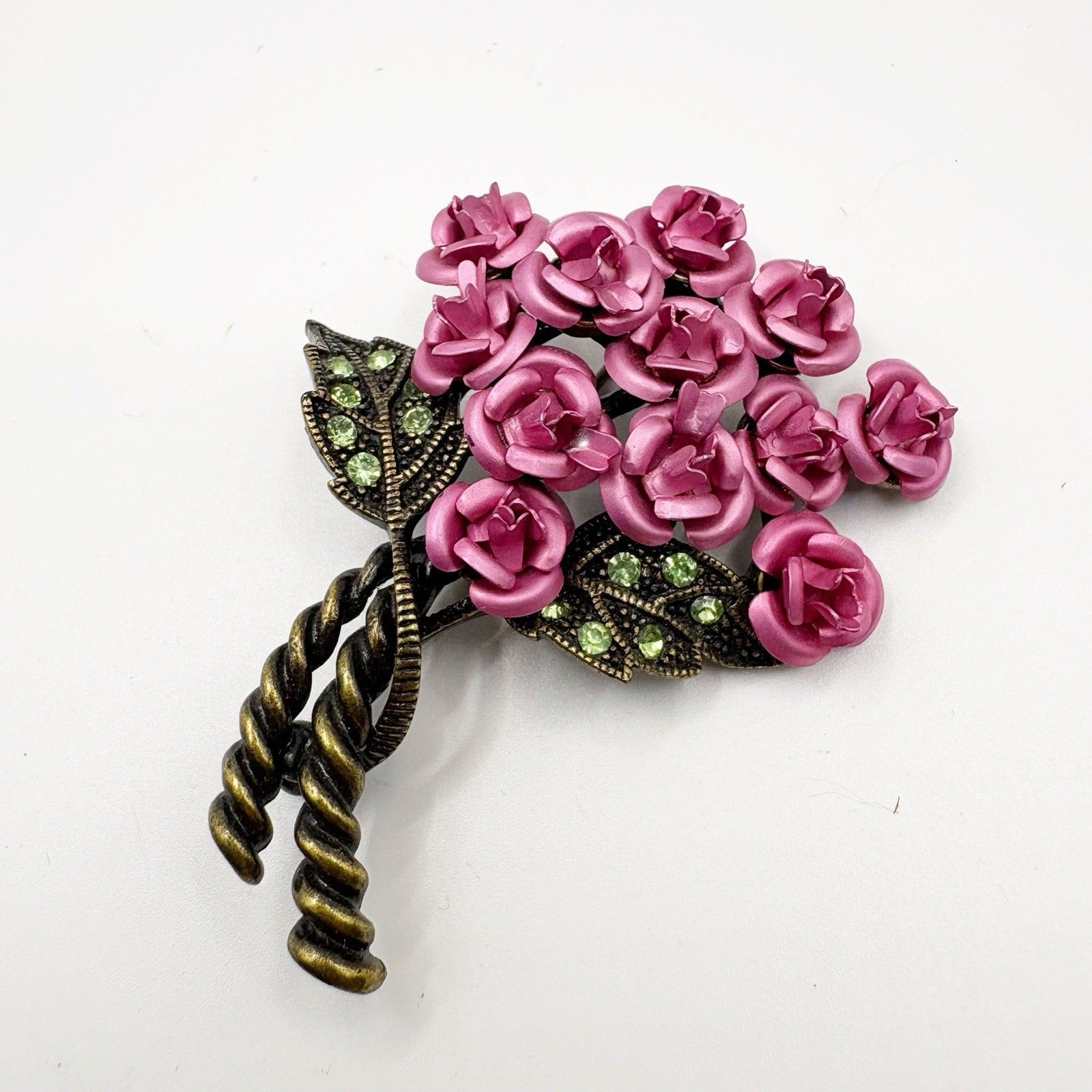 Vintage Avon 1990's Nina Ricci Dozen Boutique Pink Roses Rhinestones Brooch